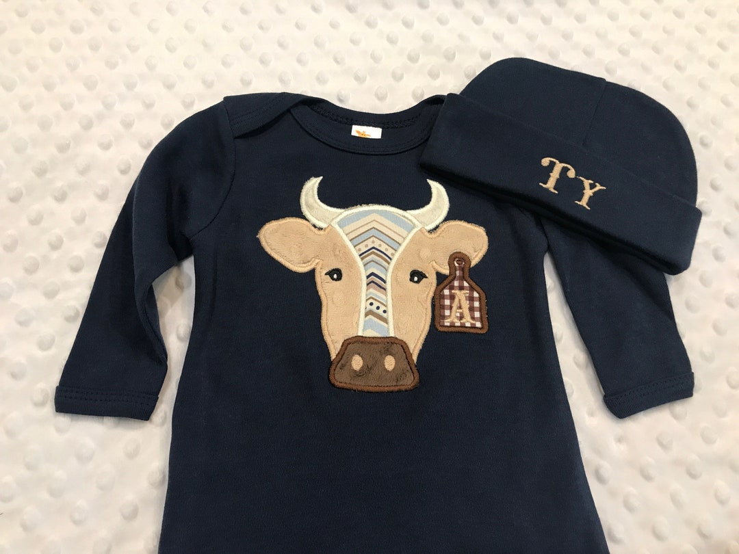 Cow Baby Gown and Matching Hat/going Home Home Outfit/cow/farm Baby Clothes/take Home