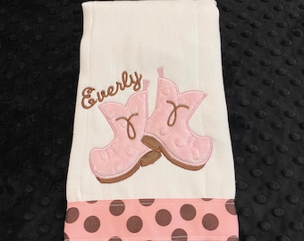 Cowgirl Boots burp/pink cowgirl boots/cowgirl baby/cowgirl/cowgirl nursery/farm nursery/farmer girl/girly burp cloth/personalized cowgirl