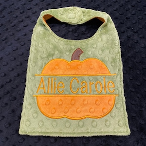 PUMPKIN BIB/fall Bib/minky bib/personalized bib/gender neutral bib/baby shower gift/toddler bib/newborn bib/halloween bib/thanksgiving bib