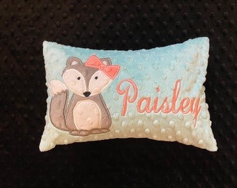 FOX PILLOW/woodland Pillow/minky pillow/fox/woodland fox/personalized fox pillow/woodland/woodland theme/accent pillow