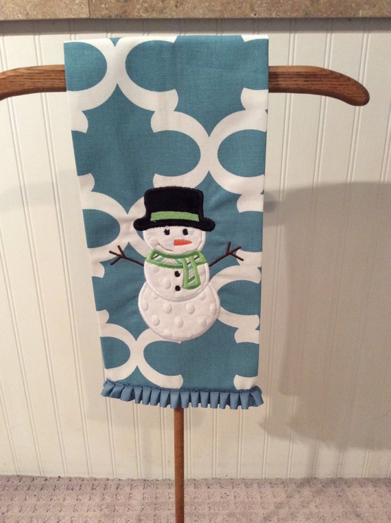 Items similar to Blue Snowman Tea Towel on Etsy