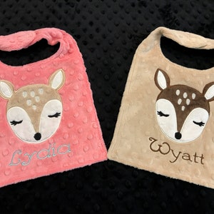 WOODLAND BIB/twins/twin bib set/minky bibs/newborn bib/toddler bib/personalized bib/twin baby shower/gender neutral baby shower