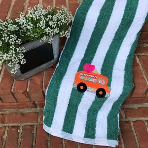 Green Striped Ice Cream Truck Beach Towel/pool party/cabana beach towel/Ice cream truck/girls birthday/personalized beach towel/beach towel