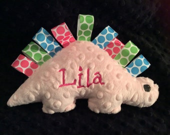 DINOSAUR TOY/Pink dinosaur/pink dinosaur toy/loopy dinosaur toy/dinosaur/monogrammed dinosaur/personalized dinosaur/minky toy/baby toy