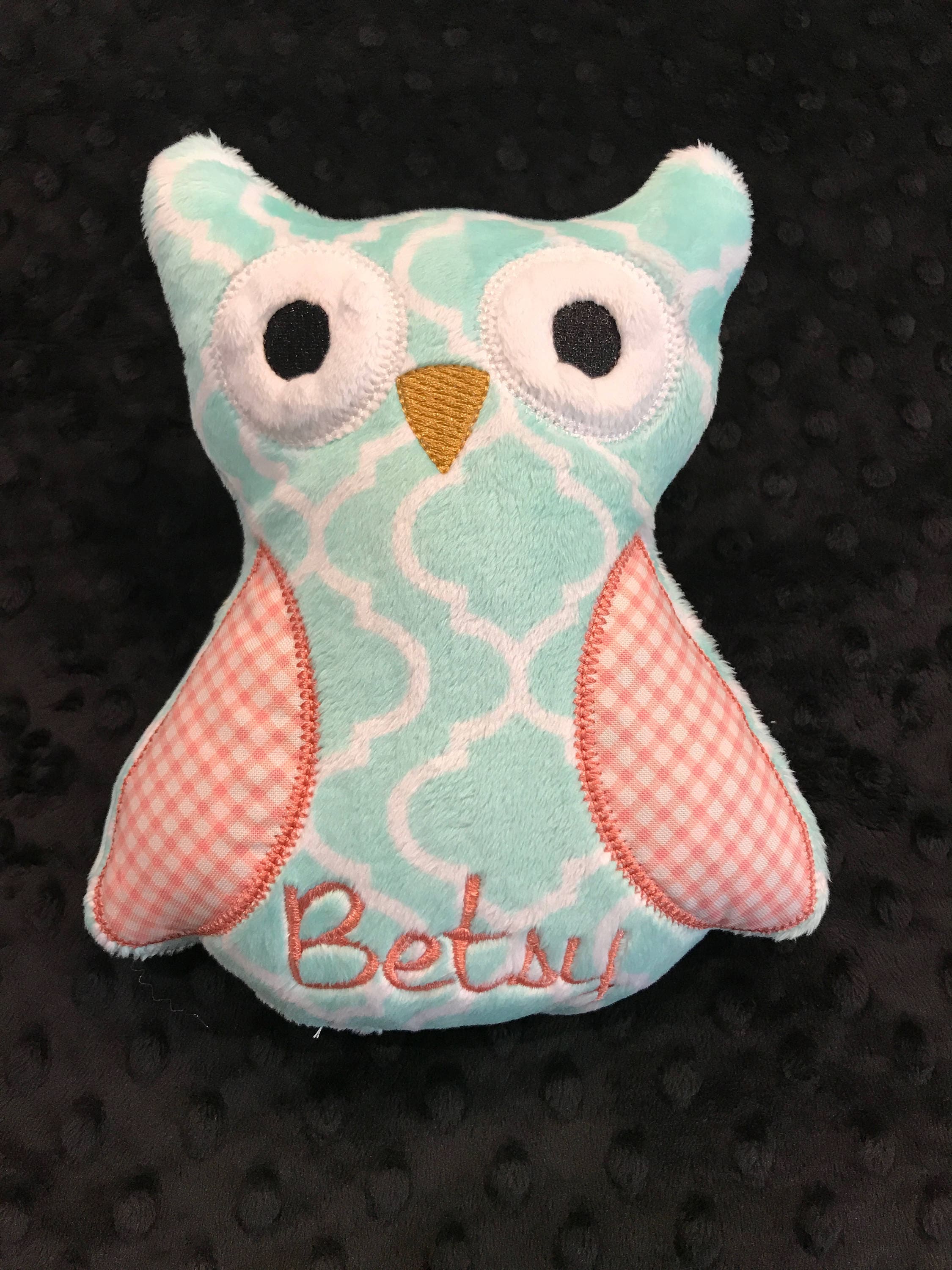 OWL/OWL TOY/Aqua and Coral Owl Toy/owl/owl toy/owl stuffed toy/stuffed toy/stuffed lovey/lovie/owl l