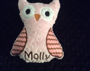OWL/OWL TOY/Pink owl, personalized/stuffed owl/stuffed toy/personalized toy/personalized owl toy/personalized baby toy/baby toy/newborn toy