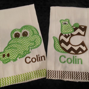 Alligator Burp cloth set/alligator/alligator burp/gator/baby gator/burp cloth/baby shower gift/gender neutral baby shower