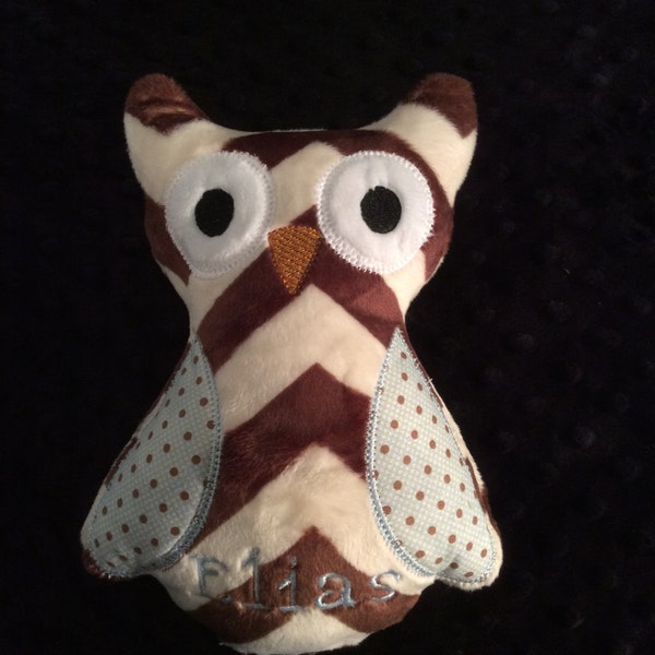 OWL/Brown Chevron Polka dot Owl/owl/stuffed owl/stuffed toy/personalized toy/personalized owl toy/personalized baby toy/baby toy/newborn toy