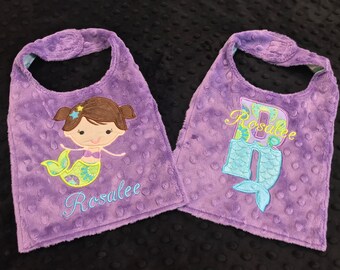 MERMAID BIB/Initial Mermaid Bib/mermaid/purple bib/girls mermaid bib/mermaid initial bib/girly bib/girls bib/purple mermaid bib