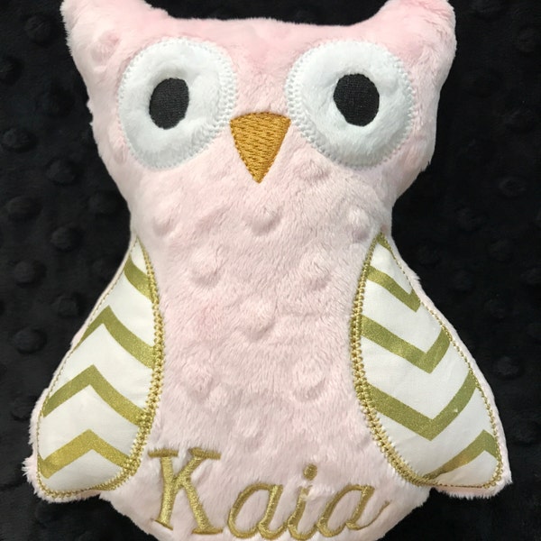 OWL/OWL TOY/Pink and Gold Chevron Owl Toy/owl/owl toy/owl stuffed toy/stuffed toy/stuffed lovey/lovie/owl lovey/personalized owl toy