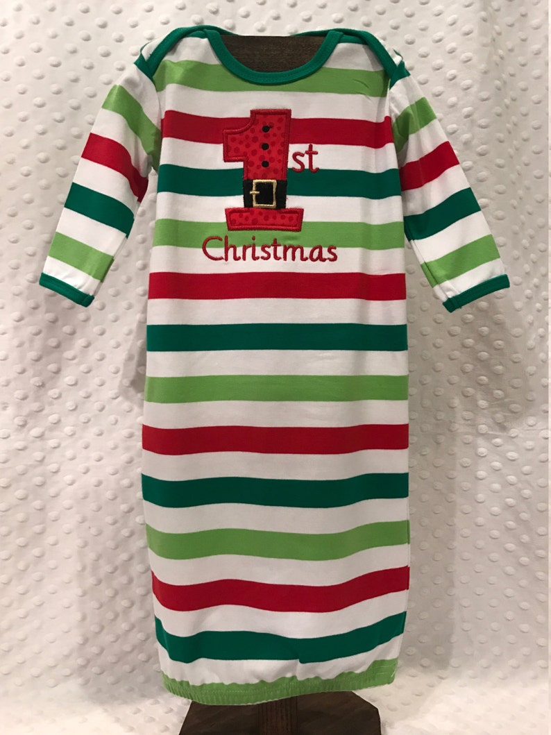 Striped 1st Christmas Gown/boys Christmas Pj's/newborn Etsy