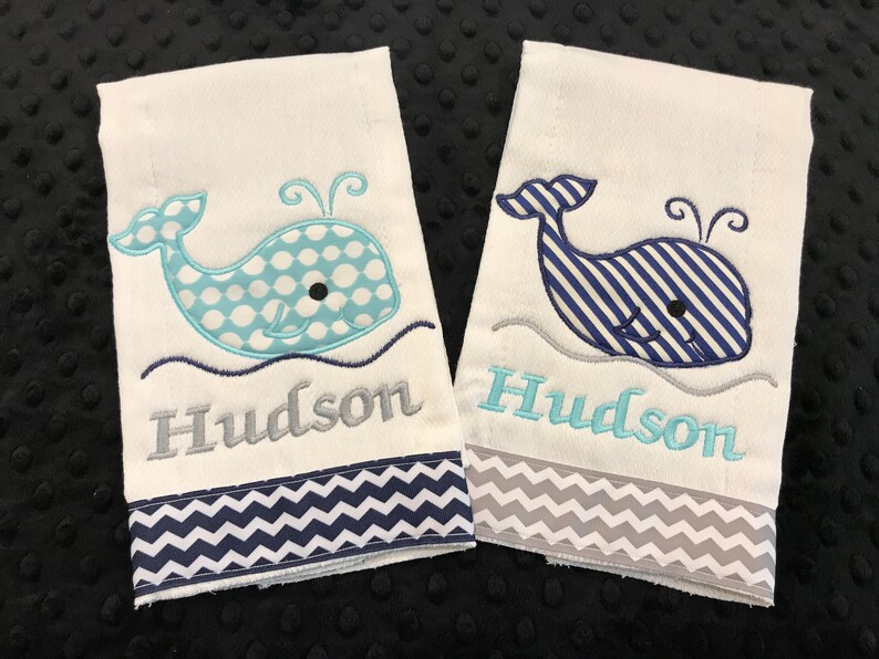 WHALE BURP Cloth/aqua and Navy Whale Burp Cloth Set/navy Whale Etsy