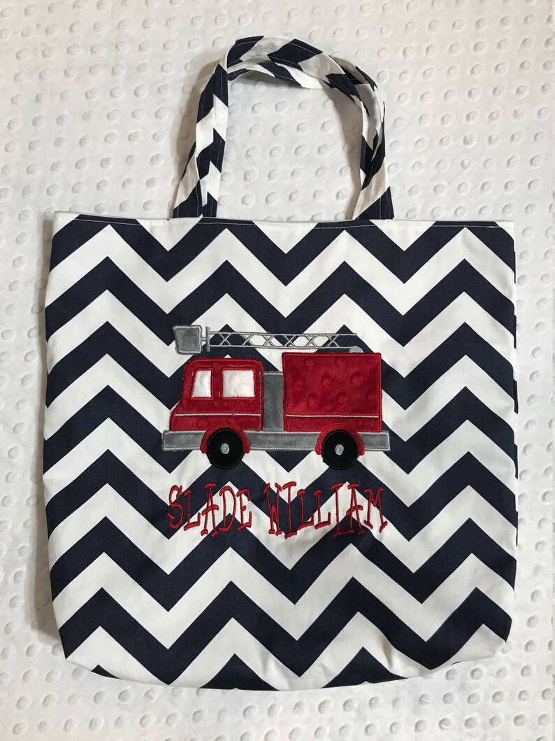 Navy Chevron Firetruck totefiretruckfire trucktotetote bagdiaper bagchevron toteboys totebeach totepreschool tote