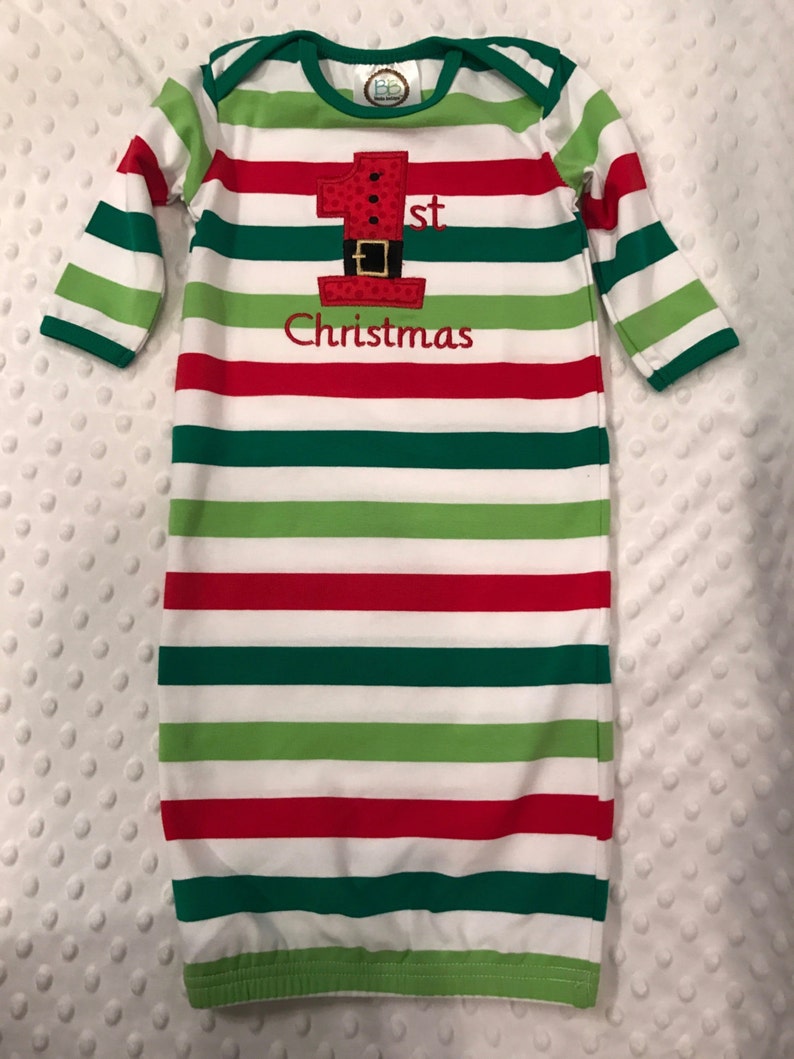 Striped 1st Christmas Gown/boys Christmas Pj's/newborn Etsy