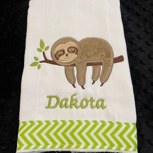 SLOTH BURP CLOTH/sloth/sloth burp cloth/burp cloth/gender neutral burp cloth/boys burp cloth/baby shower gift/monogram burp/