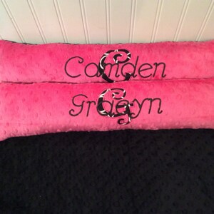 Hot Pink and Black Seat Belt Pillow, Seat Belt Pillow, Minky Pillow, Personalized Pillow