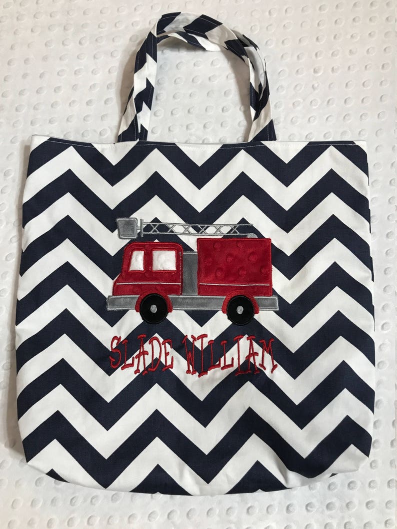 Navy Chevron Firetruck totefiretruckfire trucktotetote bagdiaper bagchevron toteboys totebeach totepreschool tote