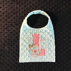 GIRLS BIB/Initial Bib/minky initial bib/Girls initial bib/girls aqua bib/girly bib/newborn girl bib/personalized bib/monogrammed bib