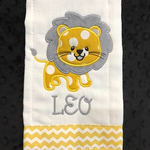 LION BURP/Grey and Mustard Dotted Jungle Lion Burp Cloth/lion burp cloth/lion/boys lion burp cloth/personalized lion burp cloth