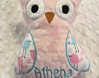 OWL/Pink and Aqua birdie Owl/owl/stuffed owl/stuffed toy/personalized toy/personalized owl toy/personalized baby toy/baby toy/newborn toy