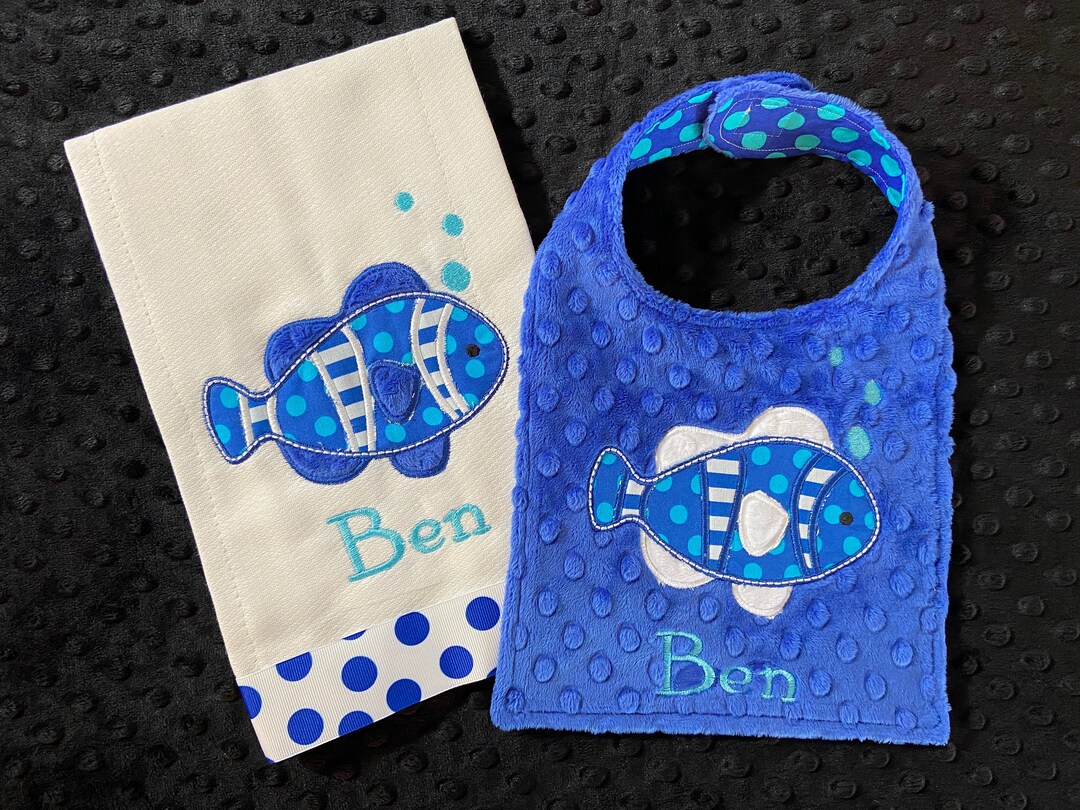 Fish Bib Set/nautical Bib/under the Sea Burp and Bib Set/sea Etsy