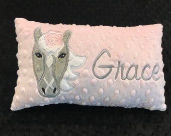 HORSE  PILLOW/horse/horse minky pillow/personalized horse pillow/Pink horse pillow/pony/pony pillow/girls personalized pillow/monogrammed