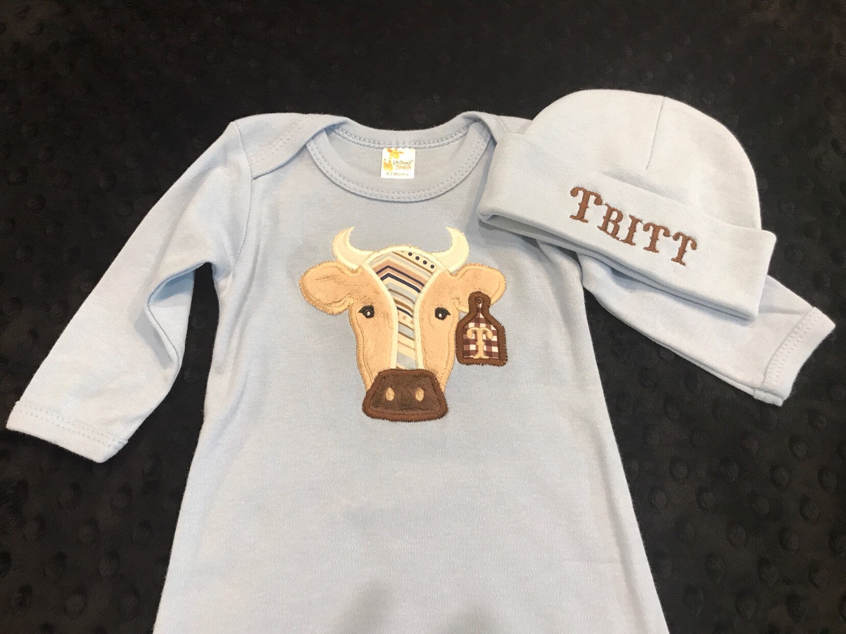 Cow in Tractor Infant Baby Rib Layette Sleeping Gown Light Blue Gown Only Cow in Tractor Infant Baby Rib Layette Sleeping Gown Light Blue Gown Only