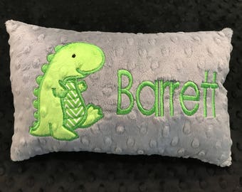 DINOSAUR PILLOW/dinosaur/gray dinosaur pillow/gray minky pillow/ pillow/travel pillow/dinosaur minky pillow