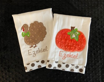 TURKEY BURP/holiday burp cloths/PUMPKIN burp cloth/pumpkin/initial burp cloth/boys holiday burps/Thanksgiving burp/fall burps/fall