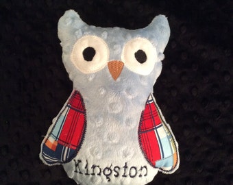 OWL/OWL TOY/Baby Blue Madras /owl/stuffed owl/stuffed toy/personalized toy/personalized owl toy/personalized baby toy/baby toy/newborn toy