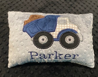Dump truck pillow/dump truck/boys pillow/construction worker/pillow/baby pillow/minky pillow/boys minky pillow/newborn pillow/truck pillow