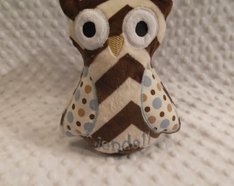 OWL/Brown Chevron Owl/owl/owl lovey/owl toy/minky toy/minky owl/newborn toy/monogrammed toy/personalized toy/personalized owl/baby minky toy