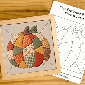 Patchwork Pumpkin Kinusaiga Pattern | Autumn Fabric Art Template | Scrap Fabric No Sew Craft | Printable PDF Download| Multiple Sizes