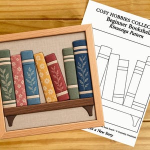 Patrón Kinusaiga para estantería de libros para principiantes / Plantilla de arte textil para amantes de los libros / Manualidades con retazos de tela / Arte textil para principiantes / Varios tamaños