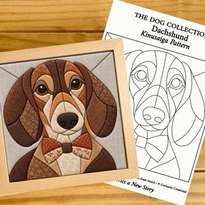 Dachshund Kinusaiga Pattern, Patchwork Dog Template, Sausage Dog Fabric Art, Printable PDF Pattern, No Sew Fabric Scrap Craft