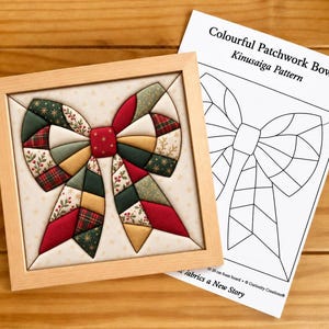 Patchwork Bow Kinusaiga Pattern | Fabric Scrap Wall Art Template | No Sew Textile Craft | Printable PDF Download