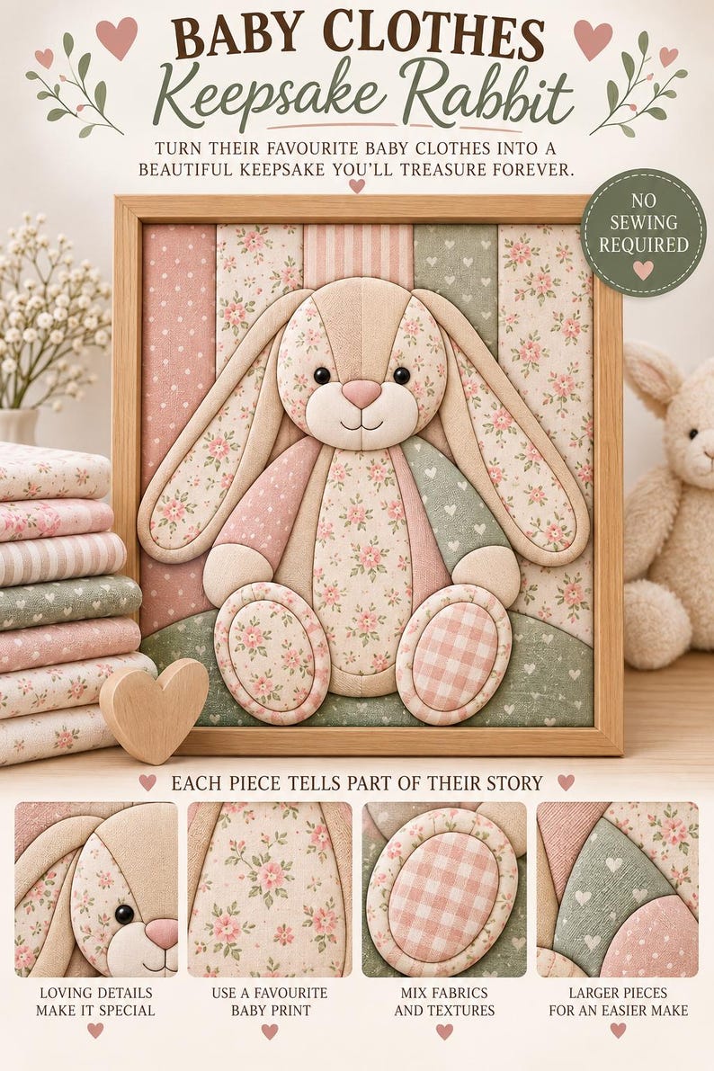 Template Rabbit Heart Simple Baby Clothes Keepsake Rabbit Kinusaiga Pattern | Memory Bunny ...