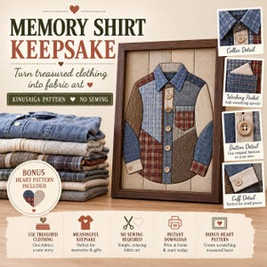 Easy Memory Shirt Kinusaiga Pattern | Memorial Keepsake Craft | A4 Fabric Art Template | No Sew Digital Download