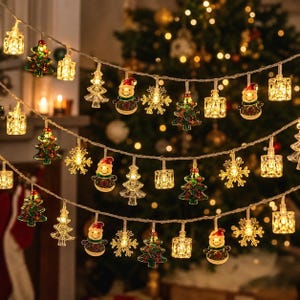 Christmas Tree String Lights, Snowflake Fairy Lights, Holiday LED Garland, Xmas Tree Decor, Window Mantel Bedroom Lights