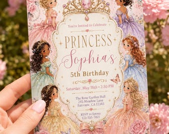 Princess Birthday Invitation | Princess Party Invitation | Girls Birthday Party | Fairytale Princess Invitation | Editable Canva Template