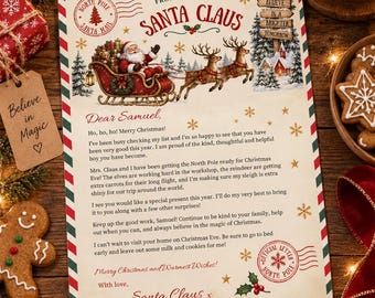 Personalized Letter From Santa, Editable Santa Letter Template, North Pole Christmas Letter, Canva Template, Instant Download