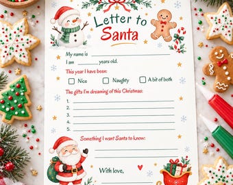 Printable Letter to Santa, Kids Christmas Wish List, Dear Santa Letter, Christmas Activity, Editable Canva Template, Instant Download