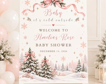 Baby It's Cold Outside Welcome Sign, Winter Baby Shower Sign, Editable Canva Template, Printable Sign