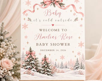 Baby It's Cold Outside Welcome Sign, Winter Baby Shower Sign, Editable Canva Template, Printable Sign