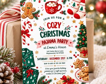 Christmas Pajama Party Invitation, Pajama Invitation, Christmas Party Invitation, Holiday Party Invite, Xmas Party, Editable Canva Template