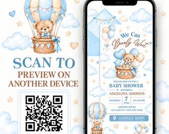 Baby Shower Website | Teddy Bear Invitation | We Can Bearly Wait | Blue Baby Boy Invitation | RSVP Website Template | Editable Canva