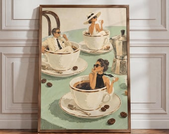 Café Soirée | Retro Style Art | Coffee Lovers Gift | Whimsical Illustration | Vintage Décor | Modern Kitchen Art | Unique Home Decoration Pr
