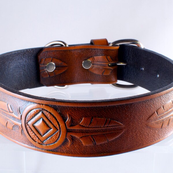 Leather Dog Collar Large Tooled ON SALE