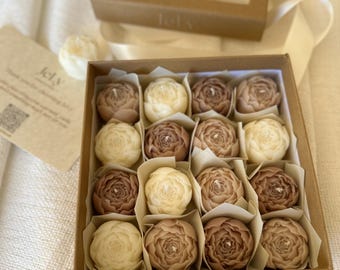 Set of Handmade Peony Candles | Scented Flower Candles | Eco Olive Wax | Floral Home Decor | Romantic Gift | Gift Box