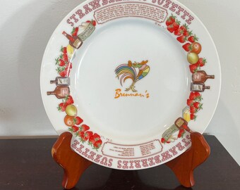 Vintage Brennan's Recipe Plate, Strawberries Suzette, 1982, Cottagecore